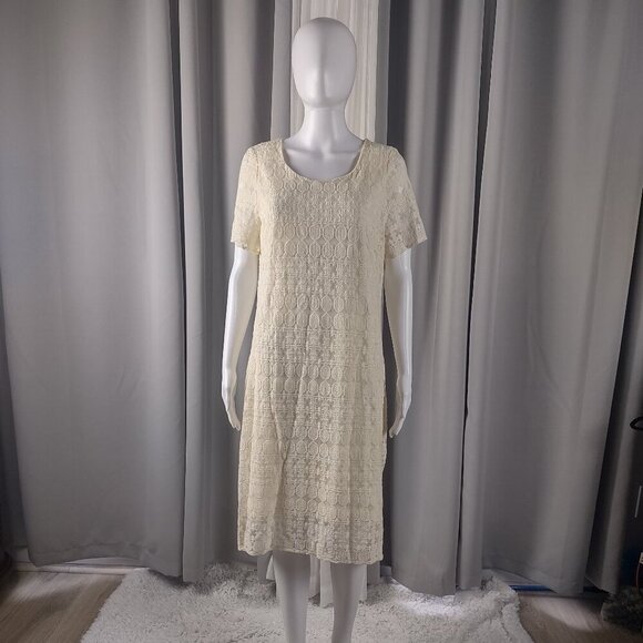 Madison, Cream, Ivory, Off White, Cotton Blend Lace, Lined Midi Dress Size L - Picture 2 of 12